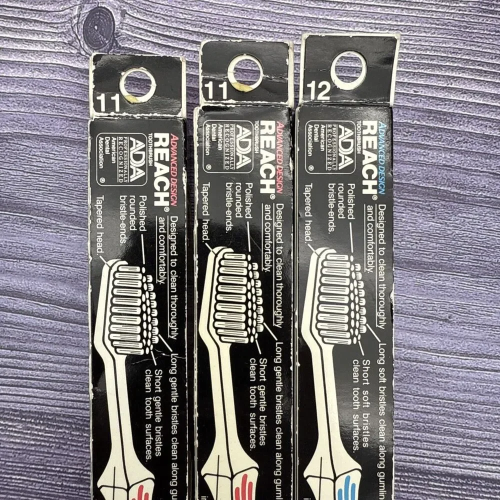 3 NOS Reach Toothbrushes 1990s New In Box Gentle Soft Bristles Advanced Design